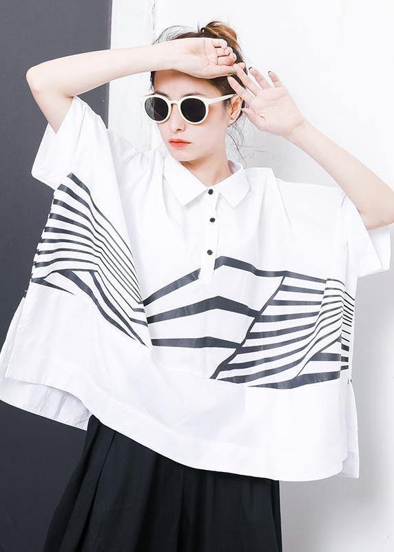 Cotton Box Top Irregular Stripes High Low Hem T-shirt