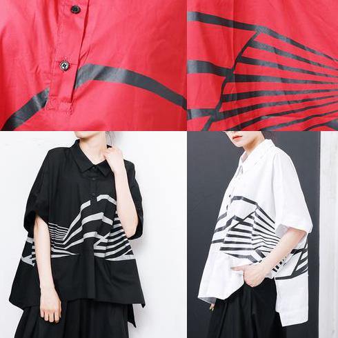 Cotton Box Top Irregular Stripes High Low Hem T-shirt
