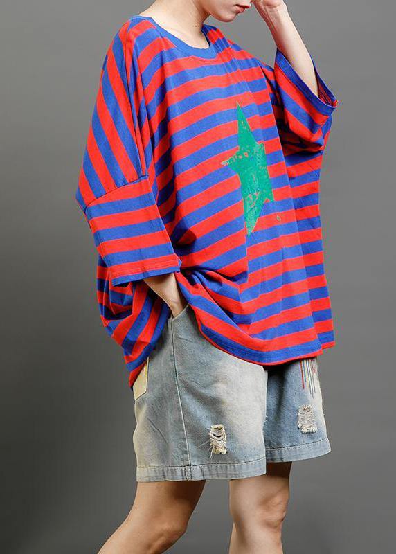 Cotton Clothes for Pakistani Red and Blue Stripes Loose Blouse