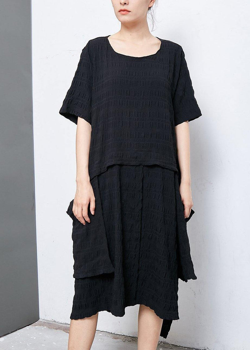 Cotton Clothes Organic Irregular Round Neck Cotton Dress