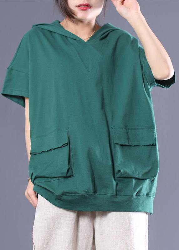 Cotton Linen Tops Cotton Hooded Double Pockets Blouse