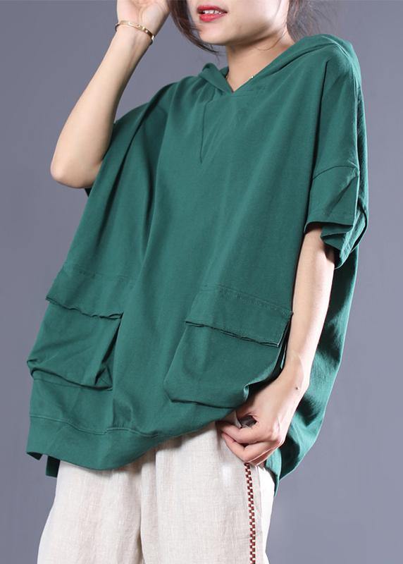 Cotton Linen Tops Cotton Hooded Double Pockets Blouse