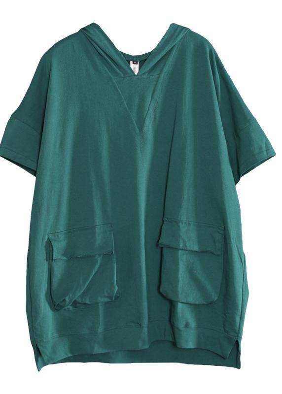 Cotton Linen Tops Cotton Hooded Double Pockets Blouse
