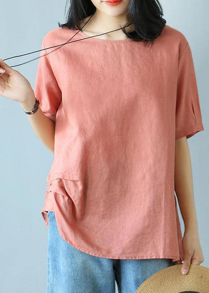 Cotton Shirts Summer Cotton Red Literary Half Sleeve T-shirt