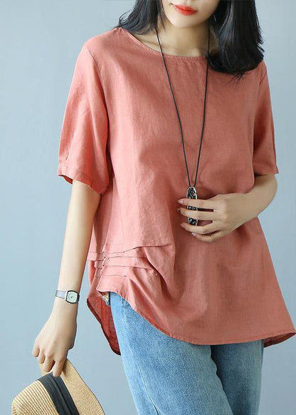 Cotton Shirts Summer Cotton Red Literary Half Sleeve T-shirt