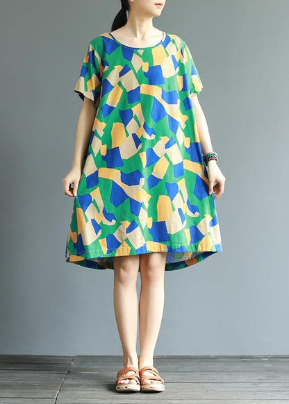 Cotton Tunic Top Fun Short Sleeve Printed A-line Dress