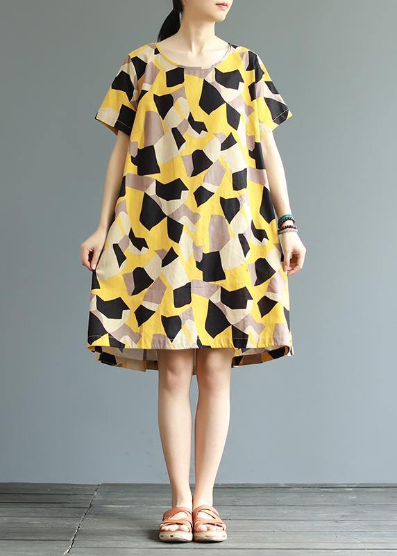 Cotton Tunic Top Fun Short Sleeve Printed A-line Dress