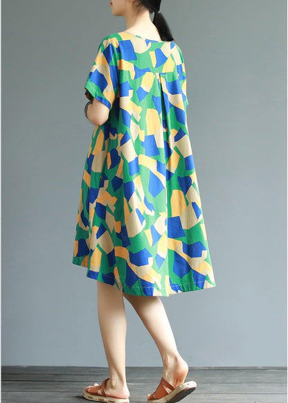 Cotton Tunic Top Fun Short Sleeve Printed A-line Dress