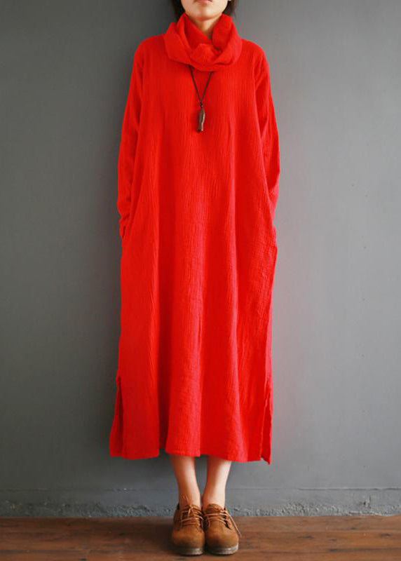 Cotton Tunics for Fitted Turtleneck Split Loose Cotton Winter Dress