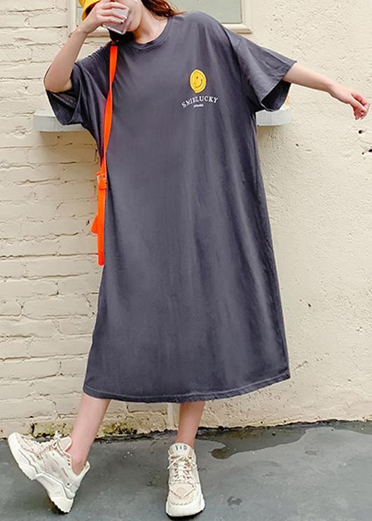 Dark Gray Cartoon Print Clothes O Neck Summer Dress