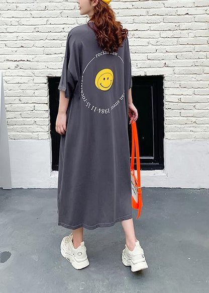 Dark Gray Cartoon Print Clothes O Neck Summer Dress