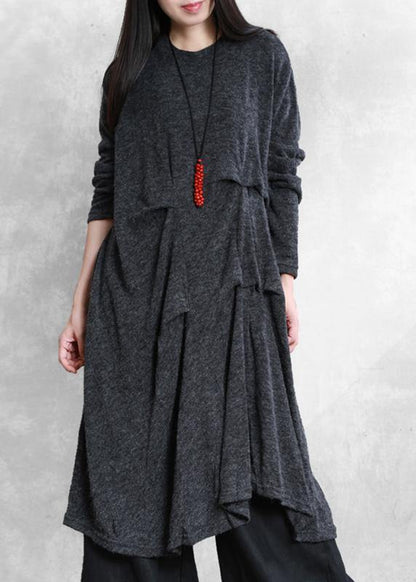 Dark Gray Cotton Tunic Dresses Metric Cinched Art Dress