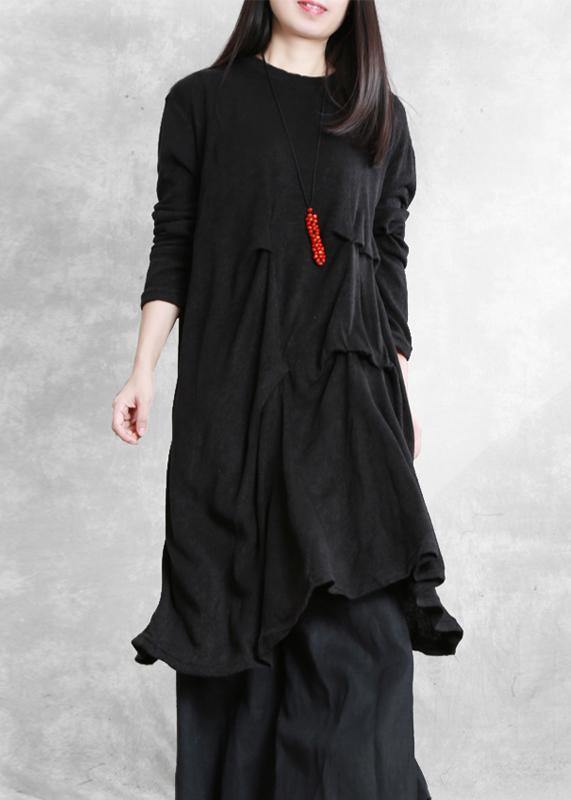Dark Gray Cotton Tunic Dresses Metric Cinched Art Dress