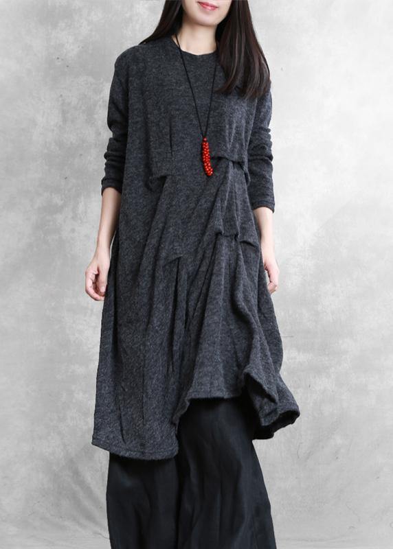 Dark Gray Cotton Tunic Dresses Metric Cinched Art Dress