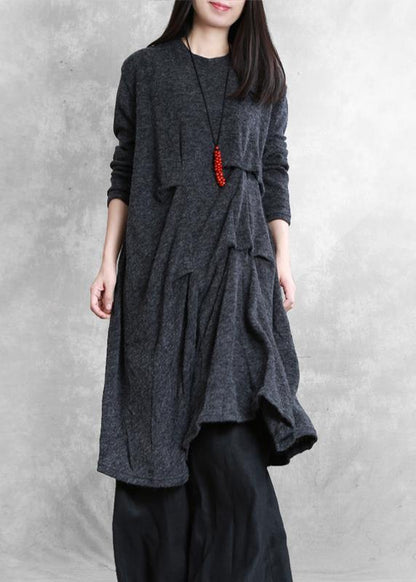 Dark Gray Cotton Tunic Dresses Metric Cinched Art Dress
