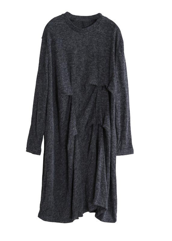 Dark Gray Cotton Tunic Dresses Metric Cinched Art Dress