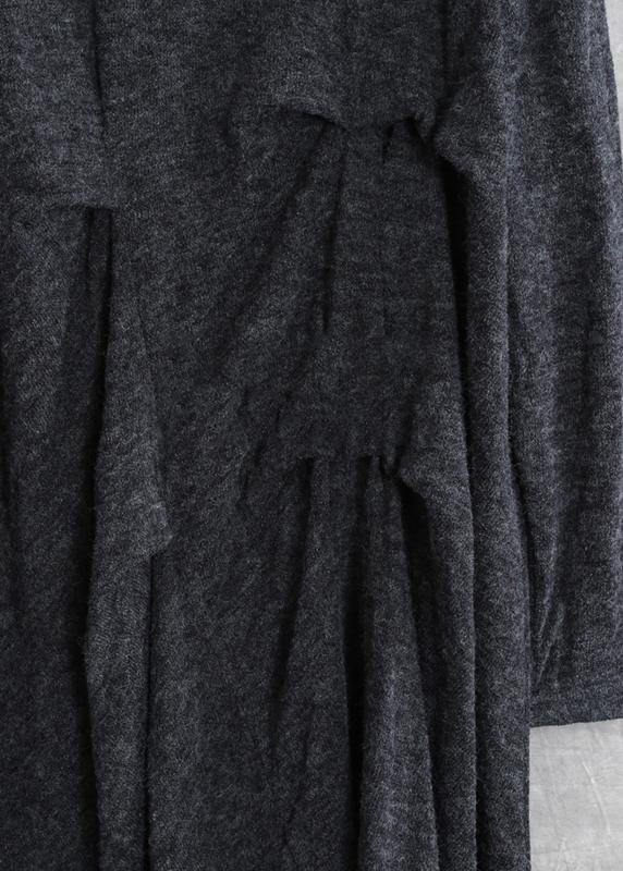 Dark Gray Cotton Tunic Dresses Metric Cinched Art Dress