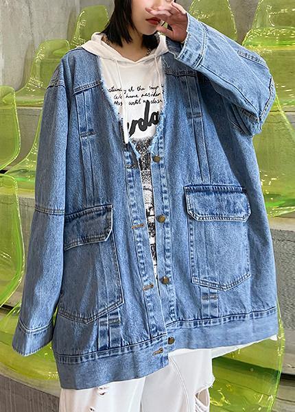 Denim Blue Fine Trench Coat Shape Button Down Outwear