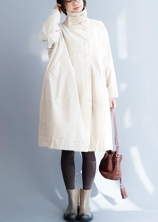 Double Breast Fine Stand Collar Box Coat Beige Dresses Jackets