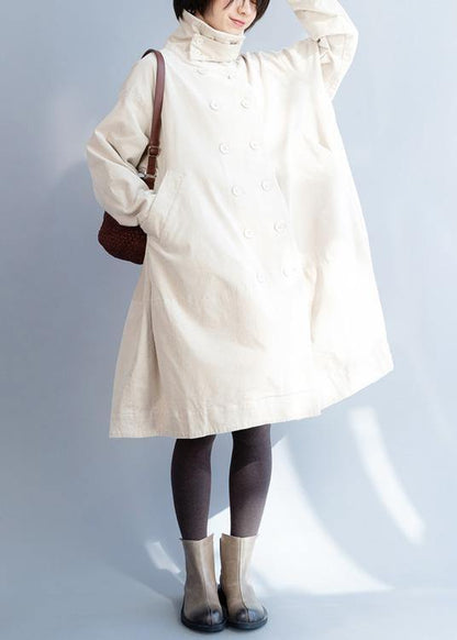 Double Breast Fine Stand Collar Box Coat Beige Dresses Jackets
