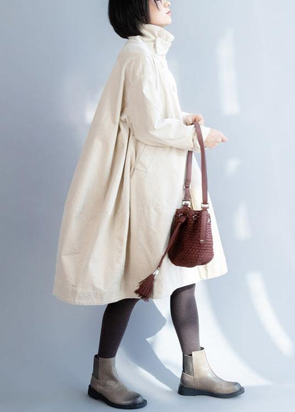Double Breast Fine Stand Collar Box Coat Beige Dresses Jackets