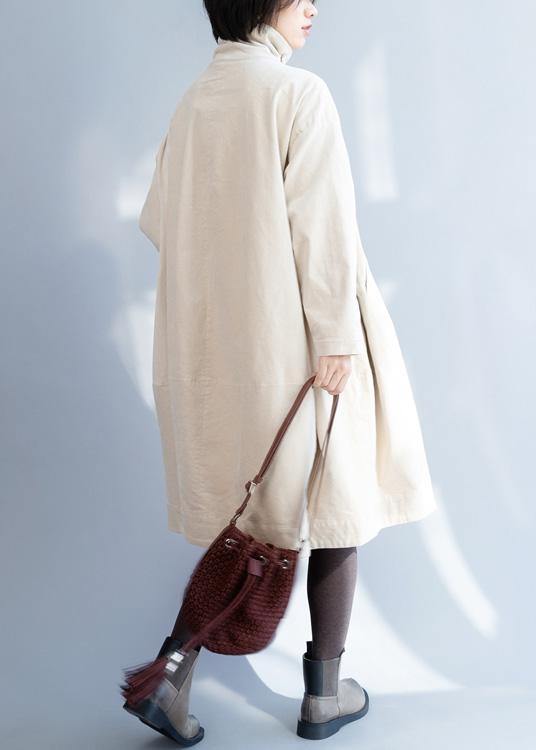 Double Breast Fine Stand Collar Box Coat Beige Dresses Jackets
