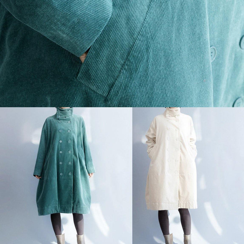 Double Breast Fine Stand Collar Box Coat Beige Dresses Jackets