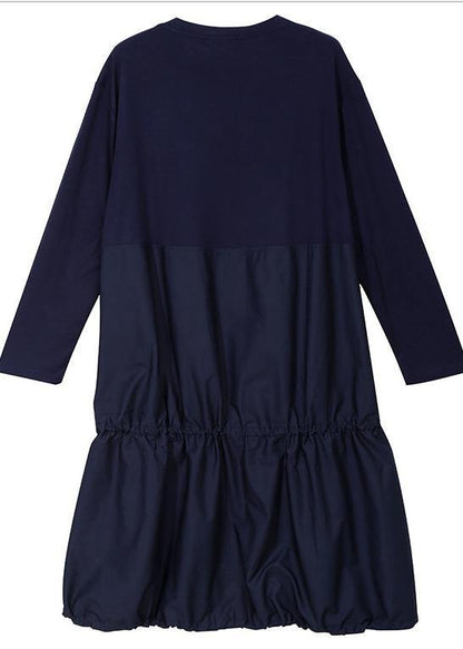 Drawstring Cotton Cartoon Girl Print Clothes Inspiration Blue Maxi Dresses