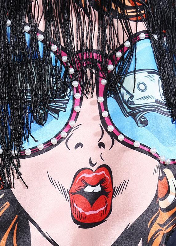 Drawstring Cotton Cartoon Girl Print Clothes Inspiration Blue Maxi Dresses