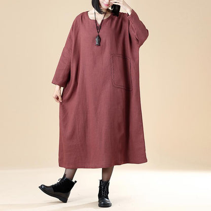 Dresses 18th Century Cotton Linen Autumn Round Neck Long Sleeve Loose Dress