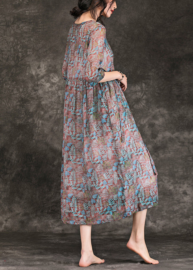 Linen Dresses Shirts V Neck Three Quarter Sleeve Maxi Summer Dress