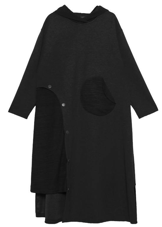 Gray Cotton Quilting Clothes Hooded Patchwork Loose Fall Dress