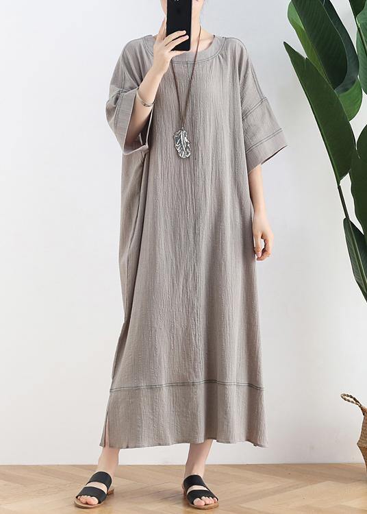 Gray Linen Clothes O Neck Baggy Dresses Summer Dresses