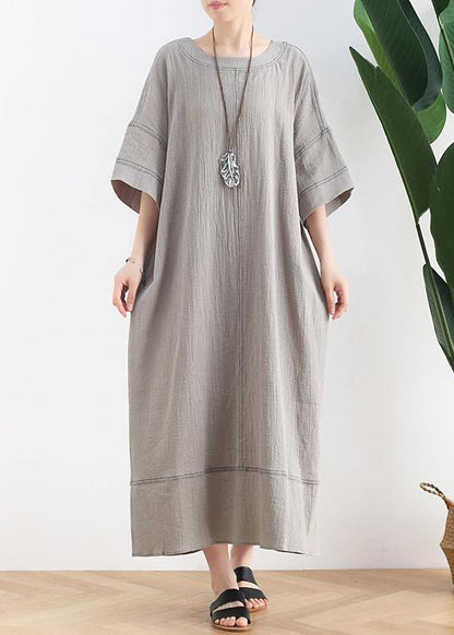 Gray Linen Clothes O Neck Baggy Dresses Summer Dresses