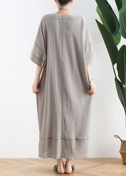 Gray Linen Clothes O Neck Baggy Dresses Summer Dresses