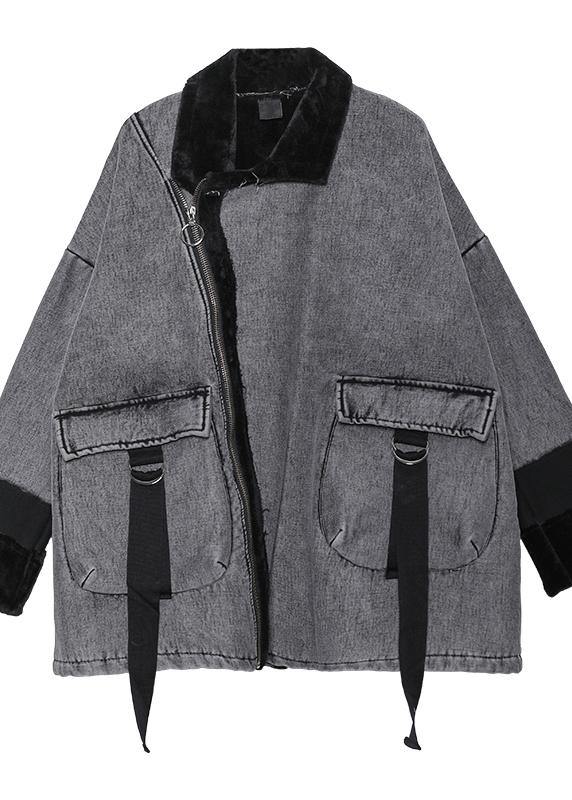 Gray Thick Fine Clothes for Sleeve Zippered Big Pockets Jackets