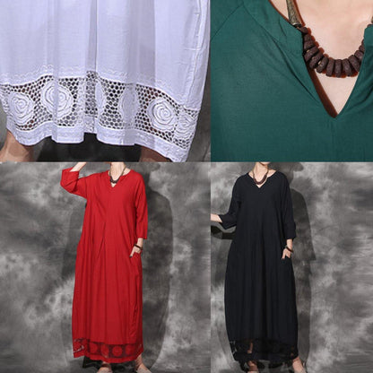Green Bracelet Sleeved Cotton Clothes V Neck Dresses Summer Dresses