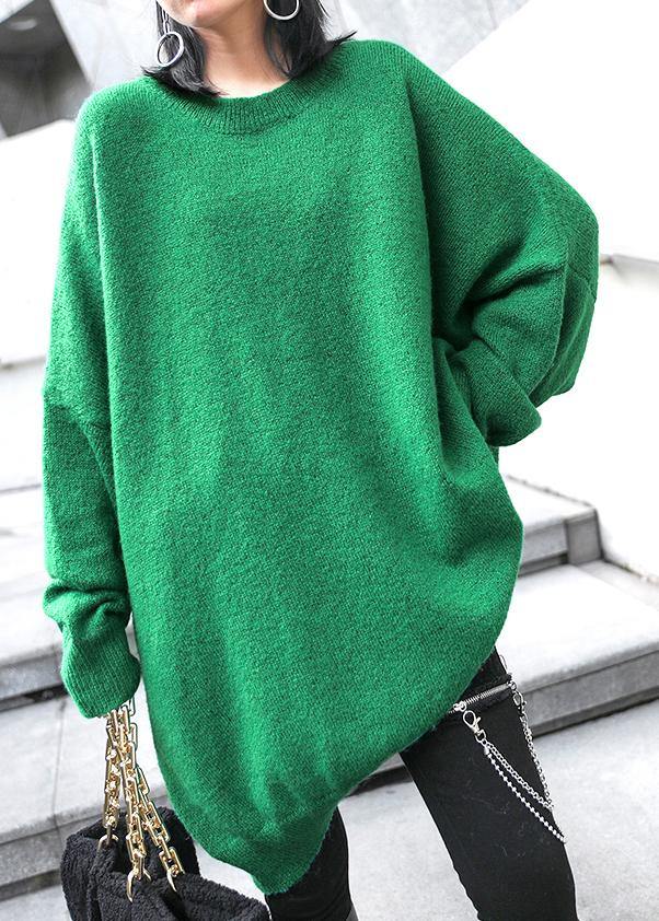Green Knitted Pullover O Neck Batwing Sleeve Knitted Blouse