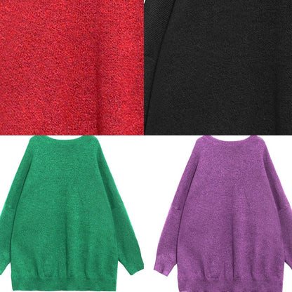 Green Knitted Pullover O Neck Batwing Sleeve Knitted Blouse