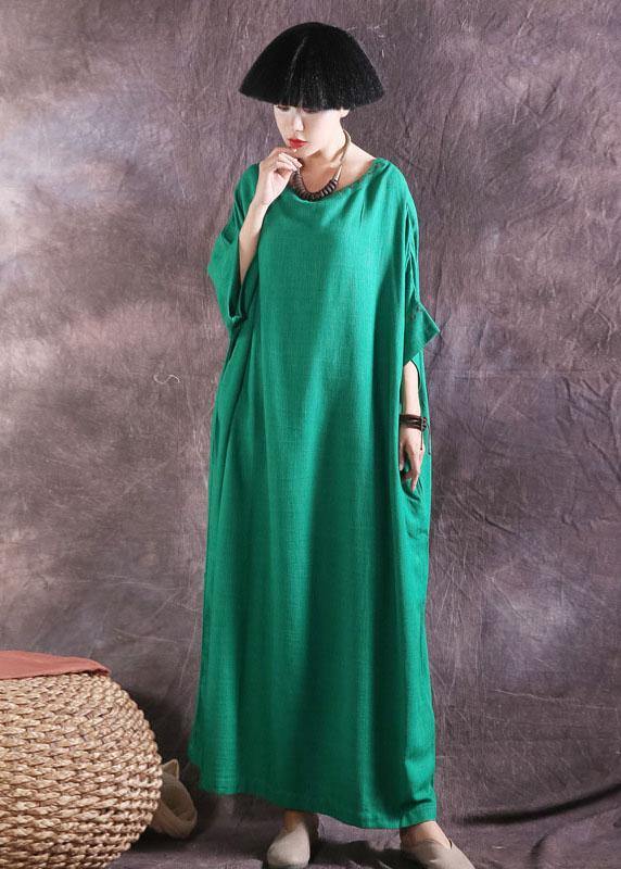 Green Linen Cotton Dress Loose Waist Summer Dresses