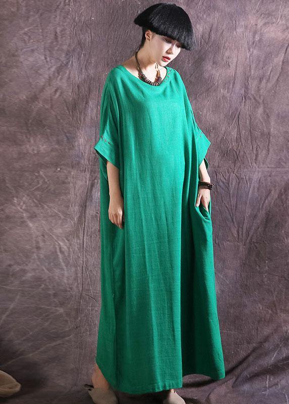 Green Linen Cotton Dress Loose Waist Summer Dresses