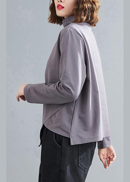 High Neck Chinese Button Clothes Tunic Tops Gray Blouses