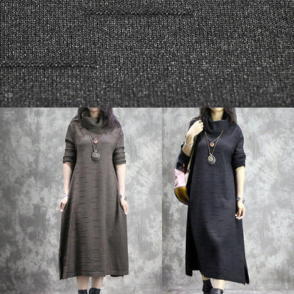 High Neck Sweater Weather Moda Dark Khaki Side Open Daily Knitwear Fall
