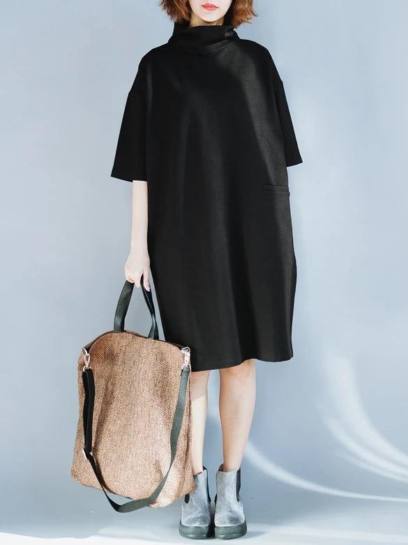 High Neck Half Sleeve Cotton Tunics Design Black Dresses