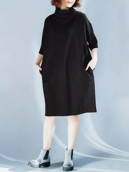 High Neck Half Sleeve Cotton Tunics Design Black Dresses
