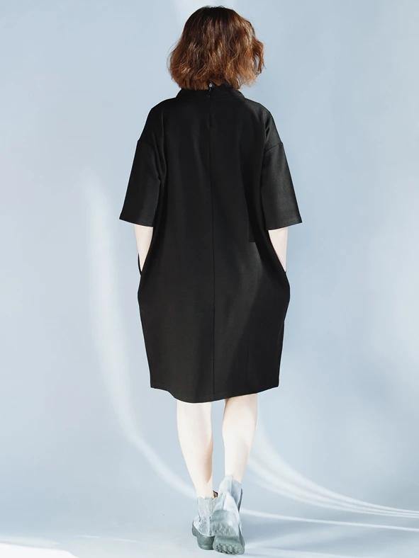 High Neck Half Sleeve Cotton Tunics Design Black Dresses