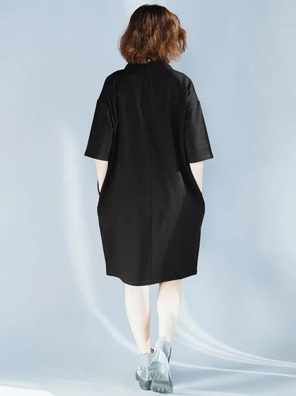 High Neck Half Sleeve Cotton Tunics Design Black Dresses