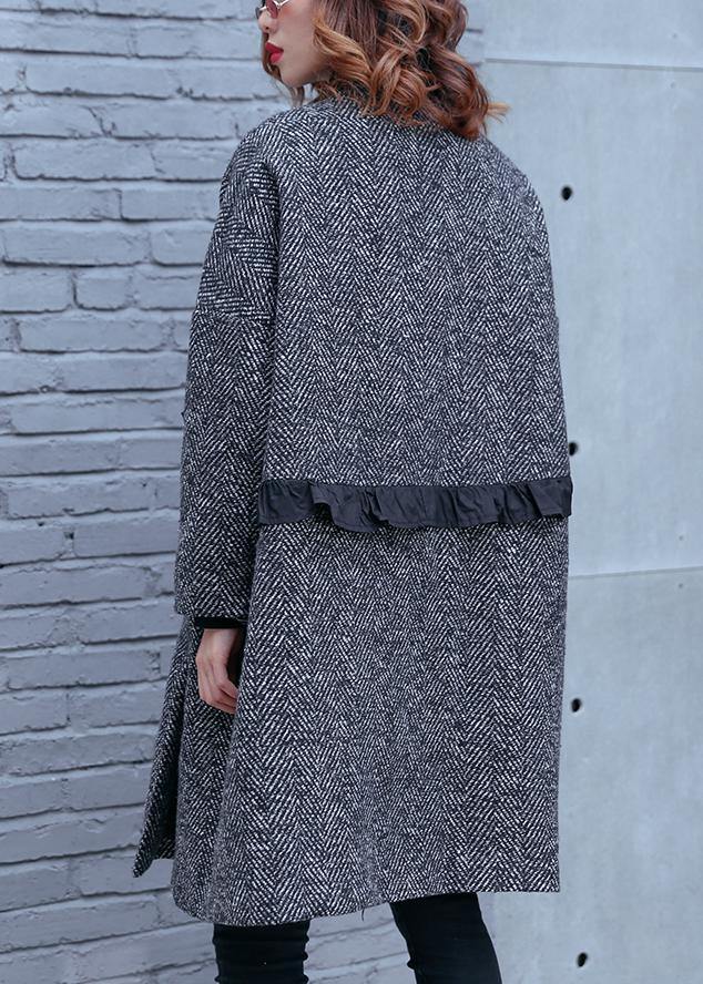 High Neck Pockets Fine Clothes Gray Striped Dresses Coat