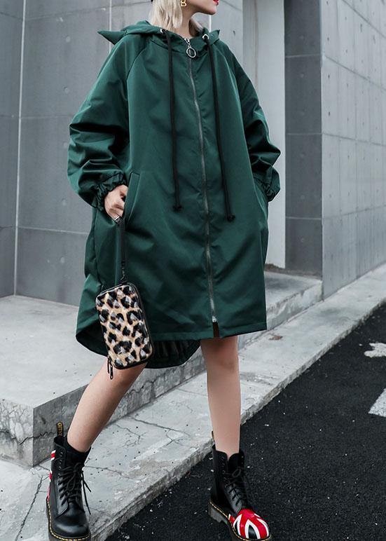 Hooded Fine Clothes Green Loose Coats Fall