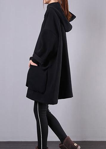 Hooded Thick Cotton Clothes for Sewing Black Tops